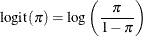 \[  \mbox{logit}(\pi ) = \log \left(\frac{\pi }{1-\pi }\right)  \]