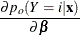 $\displaystyle  \frac{\partial p_ o(Y=i|\mb {x})}{\partial \bbeta }  $