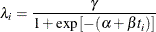 \[  \lambda _ i = \frac{\gamma }{1 + \exp \left[-(\alpha + \beta t_ i) \right]}  \]