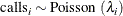 \[  \mbox{calls}_ i \sim \mbox{Poisson }(\lambda _ i)  \]