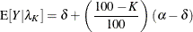 \[  \mr {E}[Y|\lambda _ K] = \delta + \left(\frac{100-K}{100}\right)(\alpha -\delta )  \]