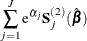 $\displaystyle  \sum _{j=1}^ J \mr {e}^{\hat{\alpha }_ j} \bS _ j^{(2)}(\hat{\bbeta })  $