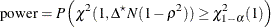 \[  \mr {power} = P\left(\chi ^2(1, \Delta ^\star N (1-\rho ^2)) \ge \chi ^2_{1-\alpha }(1)\right)  \]