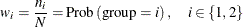 \[  w_ i = \frac{n_ i}{N} = \mr {Prob}\left(\mr {group} = i\right), \quad i \in \{ 1, 2\}   \]