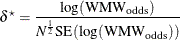 \[  \delta ^\star = \frac{\log (\mr {WMW}_\mr {odds})}{N^\frac {1}{2} \mr {SE}(\log (\mr {WMW}_\mr {odds}))}  \]