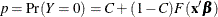 \[ p = \mbox{Pr}(Y = 0) = C + (1 - C) F(\mb {x}^{\prime }\bbeta ) \]