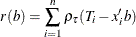 \[  r(b) = \sum _{i=1}^ n \rho _\tau ( T_ i - x_ i^{\prime } \,  b )  \]