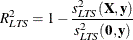 \[  R^2_{\mathit{LTS}} = 1 - {s^2_{\mathit{LTS}}(\bX ,\mb {y}) \over s^2_{\mathit{LTS}}({\mbox{\Strong{0}} },\mb {y})}  \]