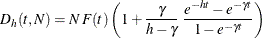 \[  D_{h}(t, N) = N \,  F(t) \left( 1 + \frac{\gamma }{h-\gamma } \;  \frac{e^{-h t} - e^{-\gamma t}}{1 - e^{-\gamma t}} \right)  \]