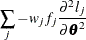 $\displaystyle  \sum _ j - w_ jf_ j\frac{\partial ^2 l_ j}{\partial \btheta ^2}  $