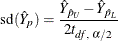 \[  \mr {sd}(\hat Y_ p) = \frac{ \hat Y_{\hat p_ U} - \hat Y_{\hat p_ L} }{2t_{\mi {df},\, \, \alpha /2}}  \]