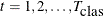 $t=1, 2, \ldots , T_{\mbox{clas}}$