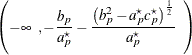 $\displaystyle  \left( -\infty \; \; , -\frac{b_ p}{a_ p^\star } - \frac{\left( b_ p^2 - a_ p^\star c_ p^\star \right)^\frac {1}{2}}{a_ p^\star } \; \;  \right)  $