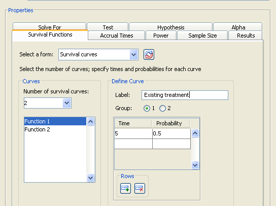  Survival Times and Probabilities for Curve 1