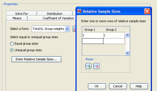  Relative Sample Sizes Window 