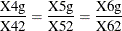 \[  \frac{\mbox{X4g}}{\mbox{X42}} = \frac{\mbox{X5g}}{\mbox{X52}} = \frac{\mbox{X6g}}{\mbox{X62}}  \]