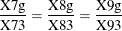 \[  \frac{\mbox{X7g}}{\mbox{X73}} = \frac{\mbox{X8g}}{\mbox{X83}} = \frac{\mbox{X9g}}{\mbox{X93}}  \]