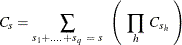 \[  C_{s} = \sum _{s_1 + .\ldots + s_ q ~  = ~  s} ~  \left( ~  \prod _ h ~  C_{s_ h} ~  \right)  \]