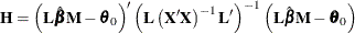 \[  \mb {H} = \left( \mb {L} \hat{\bbeta } \mb {M} - \btheta _0 \right)’ \left( \mb {L} \left(\mb {X}’\mb {X}\right)^{-1} \mb {L}’ \right)^{-1} \left( \mb {L} \hat{\bbeta } \mb {M} - \btheta _0 \right)  \]