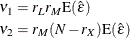 \begin{align*}  \nu _1 & = r_ L r_ M \mr {E}(\hat{\varepsilon }) \\ \nu _2 & = r_ M (N - r_ X) \mr {E}(\hat{\varepsilon }) \end{align*}