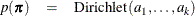 \begin{eqnarray*}  p(\bpi ) &  = &  \mbox{Dirichlet}(a_1,\hdots ,a_ k) \end{eqnarray*}