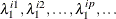 \[  \lambda _1^{i1}, \lambda _1^{i2}, \ldots , \lambda _1^{ip}, \ldots  \]