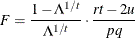 \[  F = \frac{1- \Lambda ^{1/t}}{\Lambda ^{1/t}} \cdot \frac{rt-2u}{pq}  \]