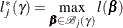 \[  l_ j^*(\gamma ) = \max _{\bbeta \in {\mc{B}}_ j(\gamma )} l(\bbeta )  \]