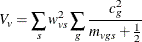 \[  V_ v = \sum _{s} w_{vs}^2 \sum _{g} \frac{c_ g^2}{m_{vgs} + \frac{1}{2}}  \]