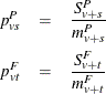 \begin{eqnarray*}  p^ P_{vs} &  = &  \frac{S^ P_{v+s}}{m^ P_{v+s}} \\ p^ F_{vt} &  = &  \frac{S^ F_{v+t}}{m^ F_{v+t}} \\ \end{eqnarray*}