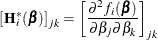 \[  \left[\mb{H}^*_ i(\bbeta )\right]_{jk} = \left[ \frac{\partial ^2 f_ i(\bbeta )}{\partial \beta _ j\partial \beta _ k} \right]_{jk}  \]