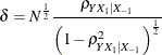 \[  \delta = N^\frac {1}{2} \frac{\rho _{Y X_1|X_{-1}}}{\left(1 - \rho ^2_{Y X_1|X_{-1}}\right)^\frac {1}{2}}  \]