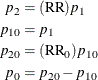 \begin{align*}  p_2 & = (\mr{RR})p_1 \\ p_{10} & = p_1 \\ p_{20} & = (\mr{RR}_0)p_{10} \\ p_0 & = p_{20} - p_{10} \end{align*}