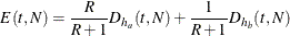 \[  E(t, N) = \frac{R}{R+1} D_{h_{a}}(t, N) + \frac{1}{R+1} D_{h_{b}}(t, N)  \]