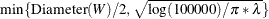 \[  \min \{  \mr{Diameter}(W)/2, \sqrt {\log (100000)/\pi * \lambda }\}   \]