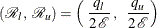 \[  ({\mathcal R}_ l, \;  {\mathcal R}_ u) = \left( \;  \frac{q_ l}{2 \,  {\mathcal E}} \,  , \; \;  \frac{q_ u}{2 \,  {\mathcal E}} \right)  \]