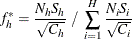 \[  f_ h^{*} = \frac{N_ h S_ h}{\sqrt {C_ h}} ~  / ~  \sum _{i=1}^ H \frac{N_ i S_ i}{\sqrt {C_ i}}  \]