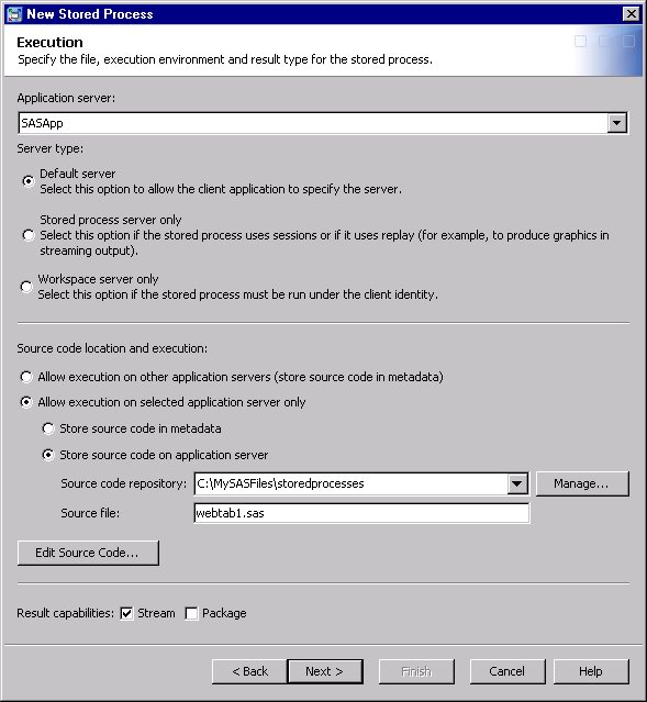 New Stored Process Wizard - Execution Details