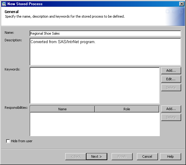 New Stored Process Wizard - Name Specification