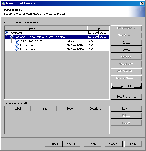 Parameters page