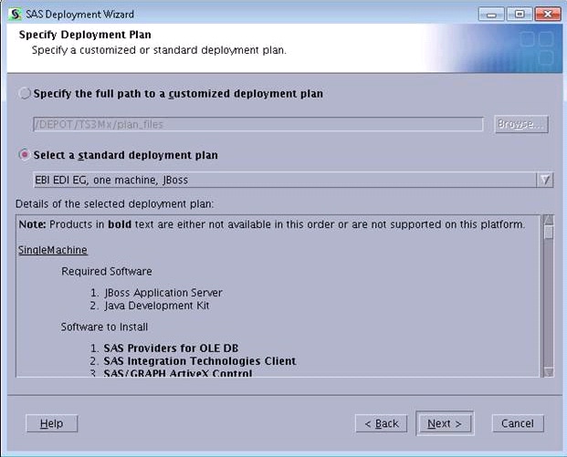 Specify Deployment Plan Step in the SAS Deployment Wizard