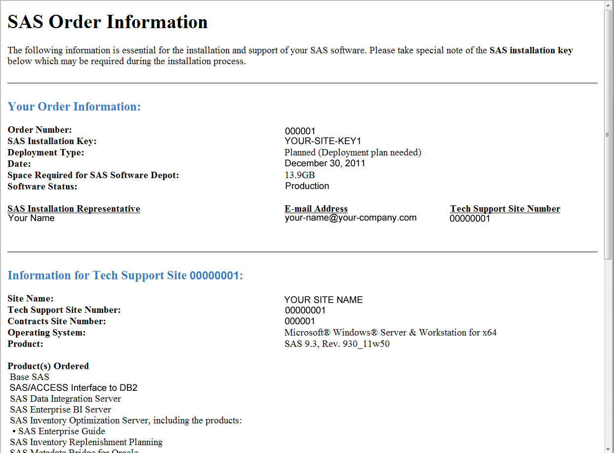 Example of SAS Order Information File